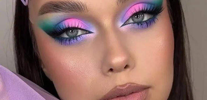 Beautiful Makeup models with colorful eyeshadow