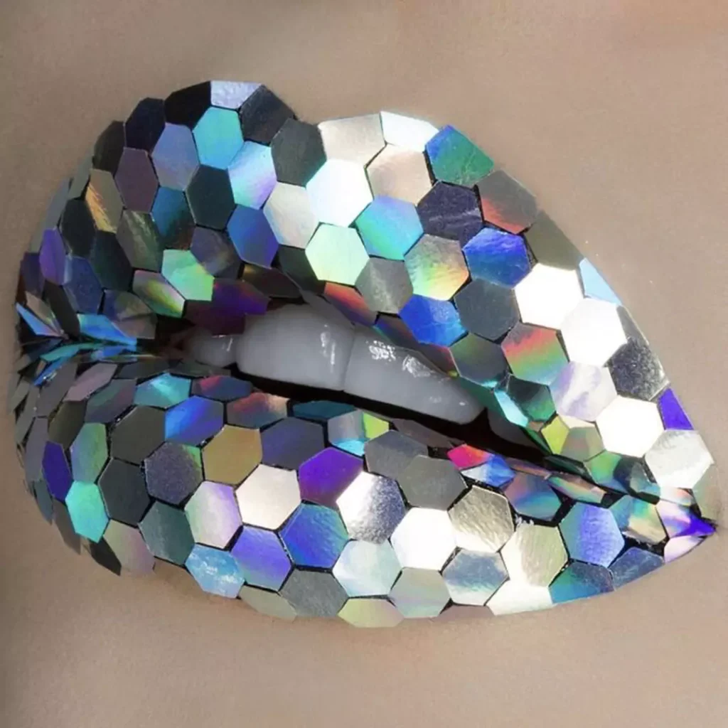 Modern lip makeup with sequins