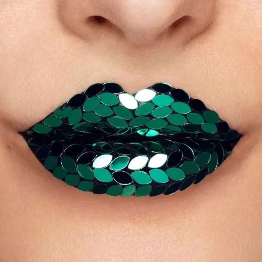 Attractive and special lip makeup with sequins