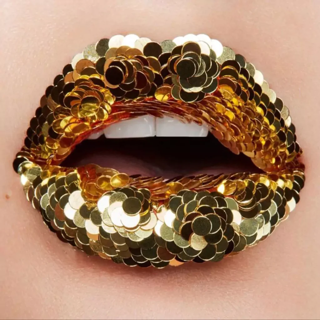 Beautiful and charming lip makeup with sequins