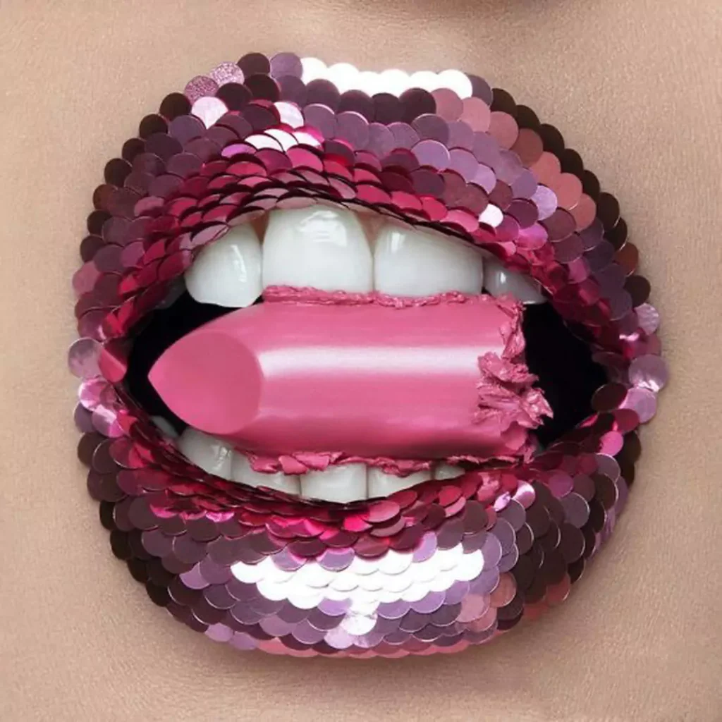 Stylish and special lip makeup with sequins