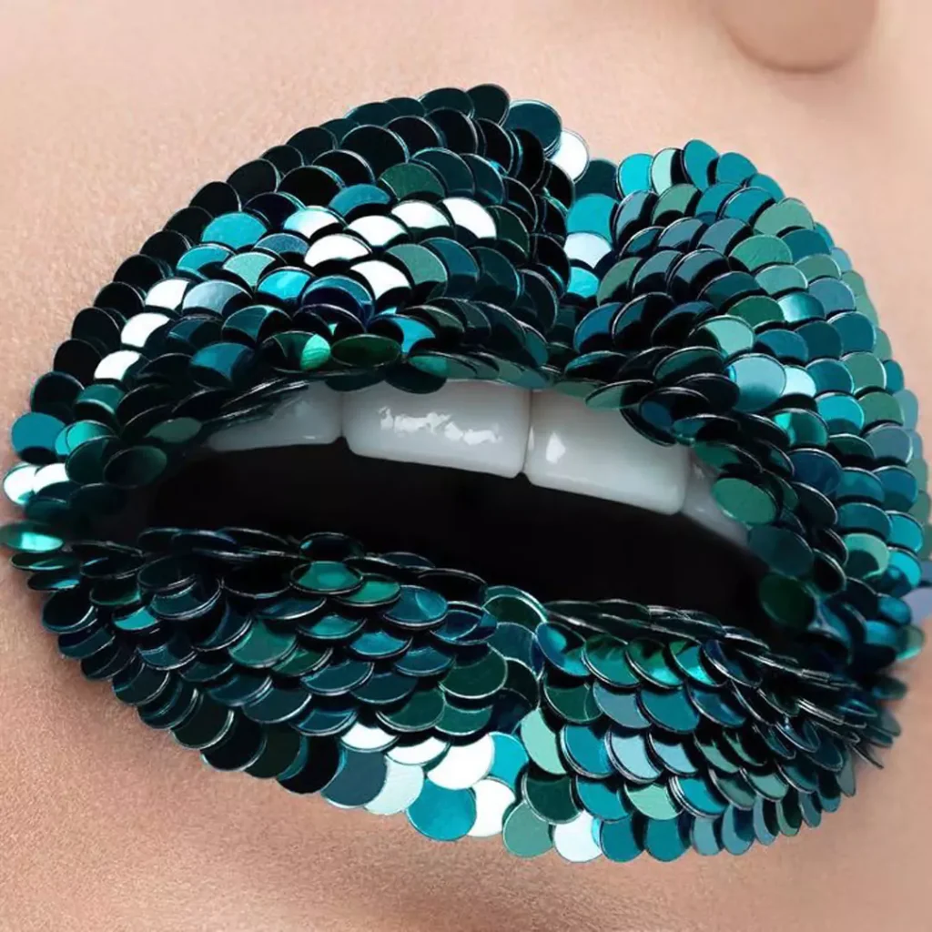 Special lip makeup with sequins