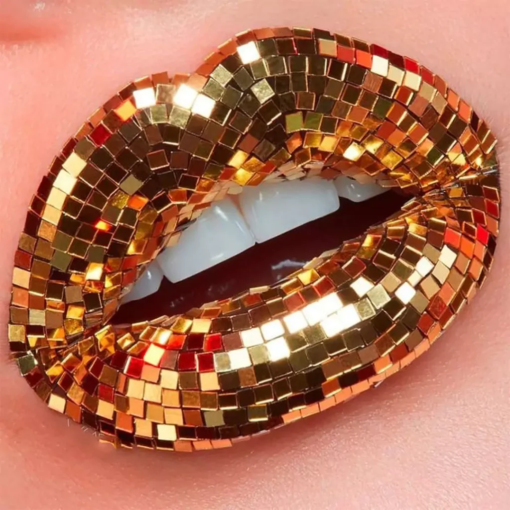 Stylish lip makeup with sequins