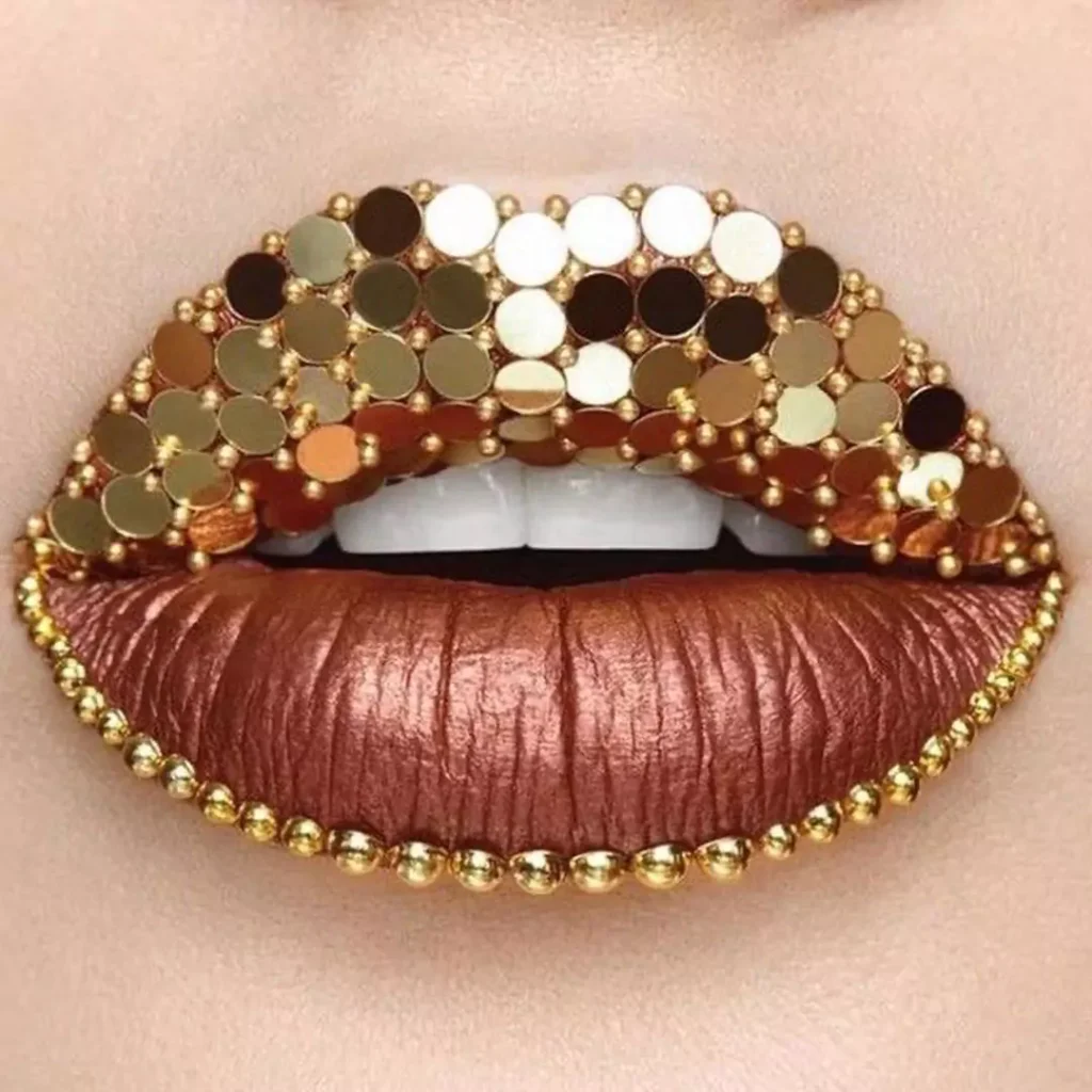 Deceptive lip makeup with sequins