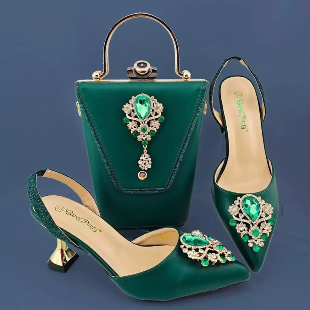 gem-stoned green high heels