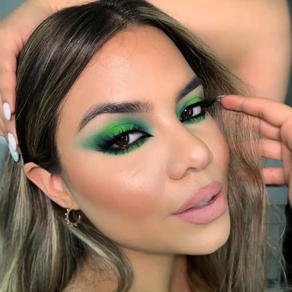 Modern Makeup with green eyeshadow