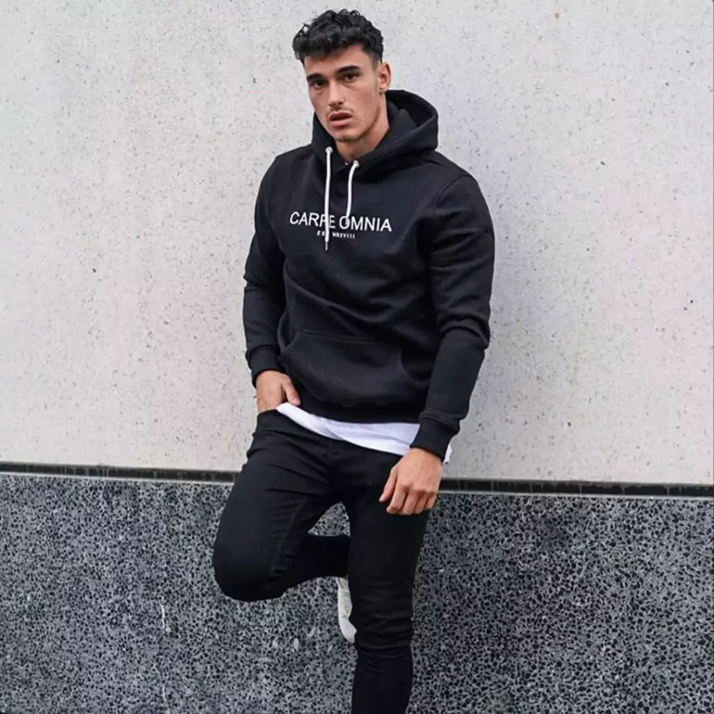 unique black hoodie outfit for men