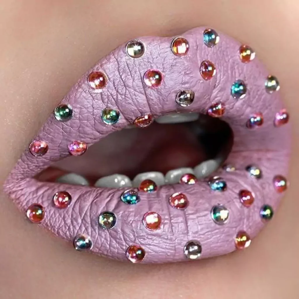 jasmine lip makeup with jeweled designs