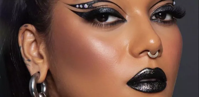 Beautiful makeup models with black lipstick