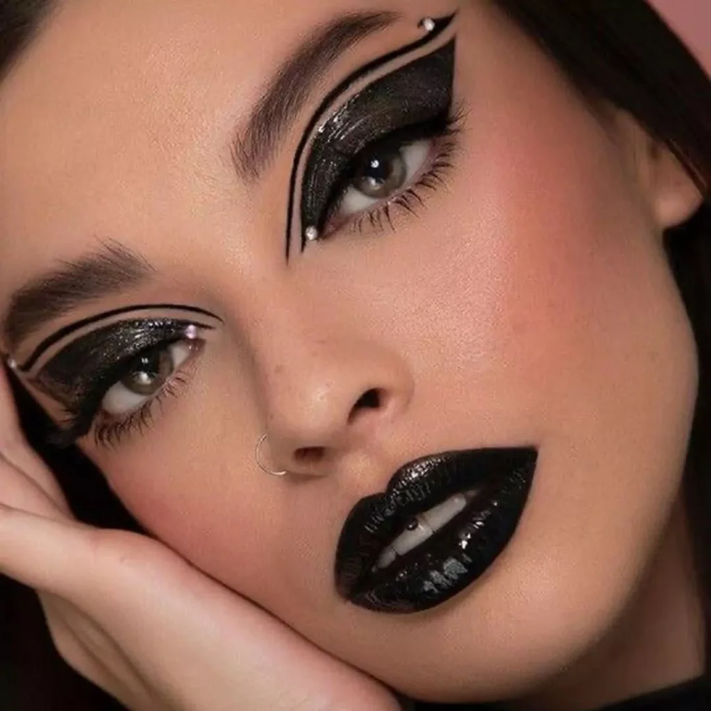 Attractive makeup models with black lipstick