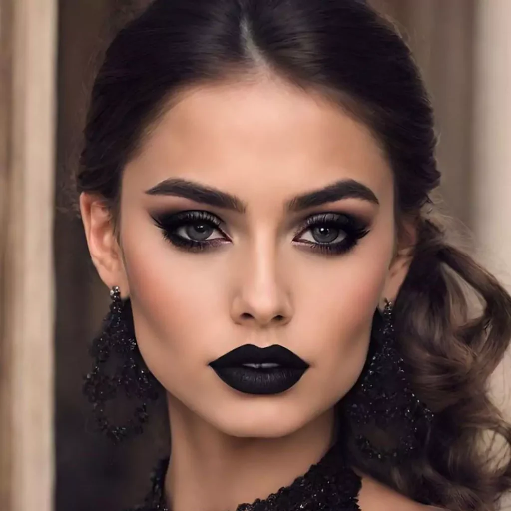 Stylish makeup models with black lipstick