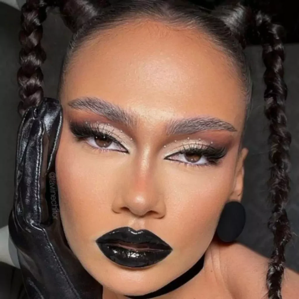 Deceptive makeup models with black lipstick