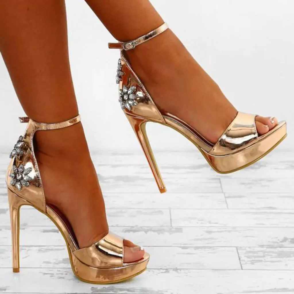 striking golden high heels shoes 