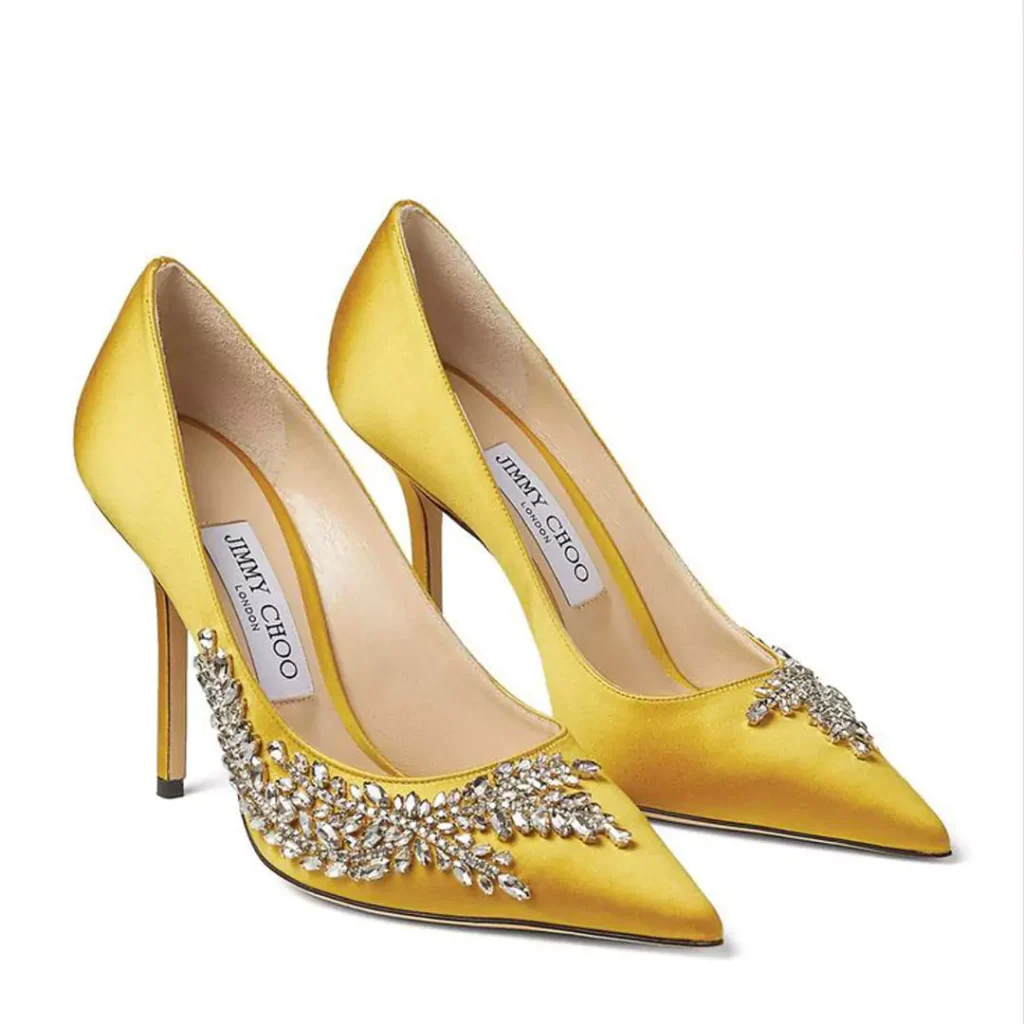 gem-stoned yellow high heels