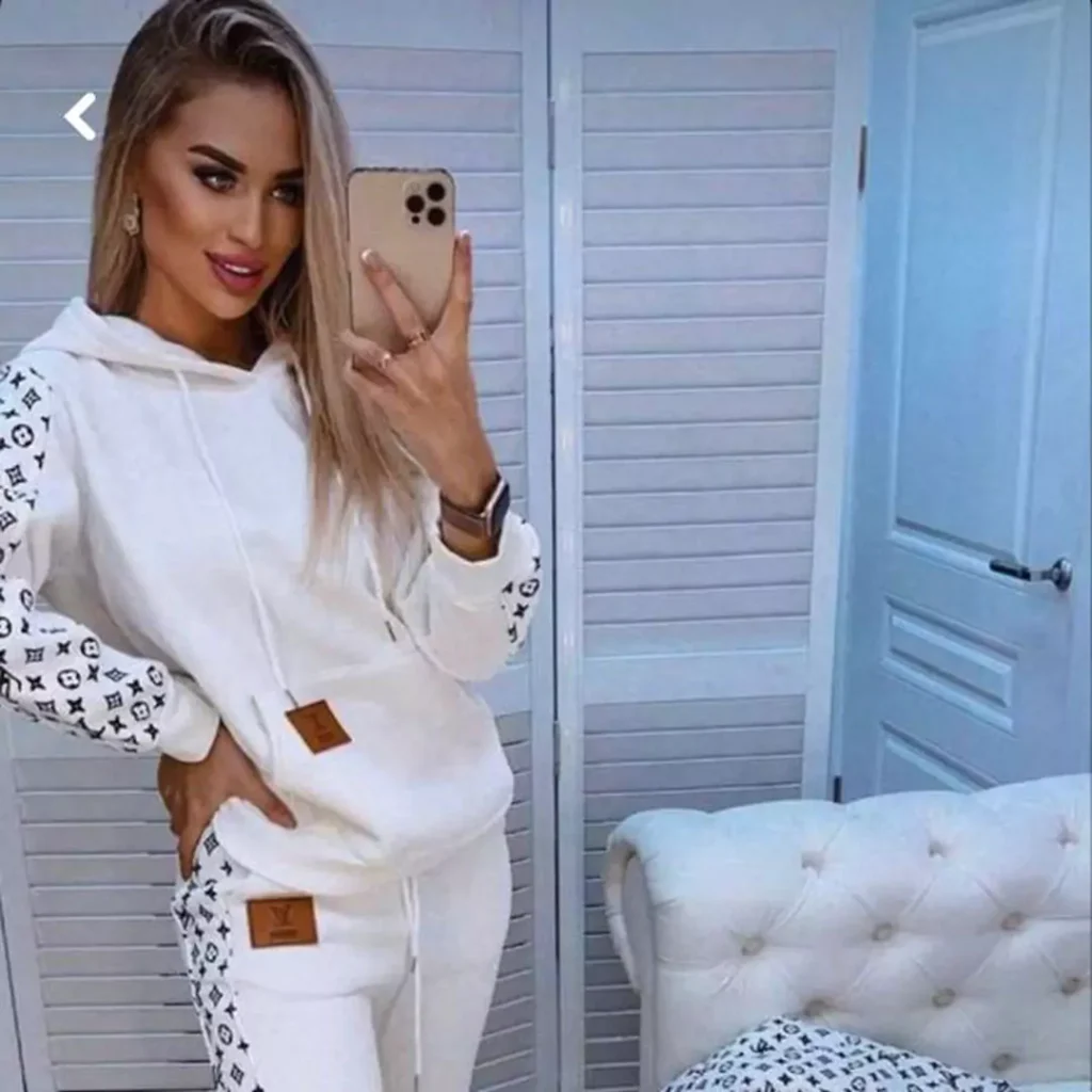 women's LV white hoodie set