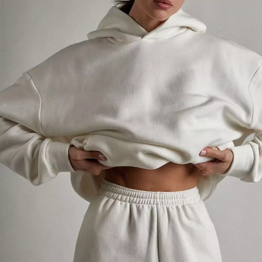 women's stylish white hoodie set