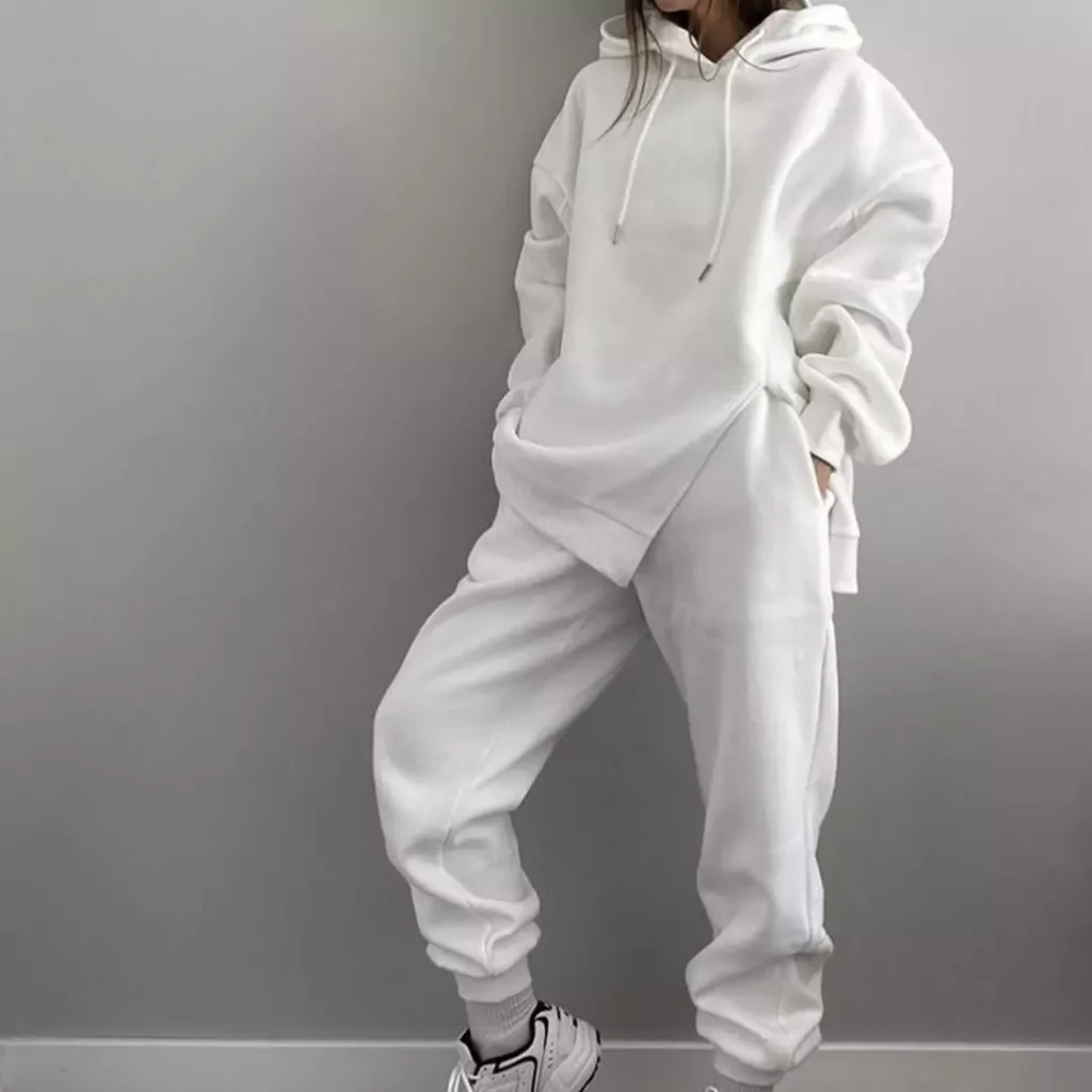 women's chic white hoodie set