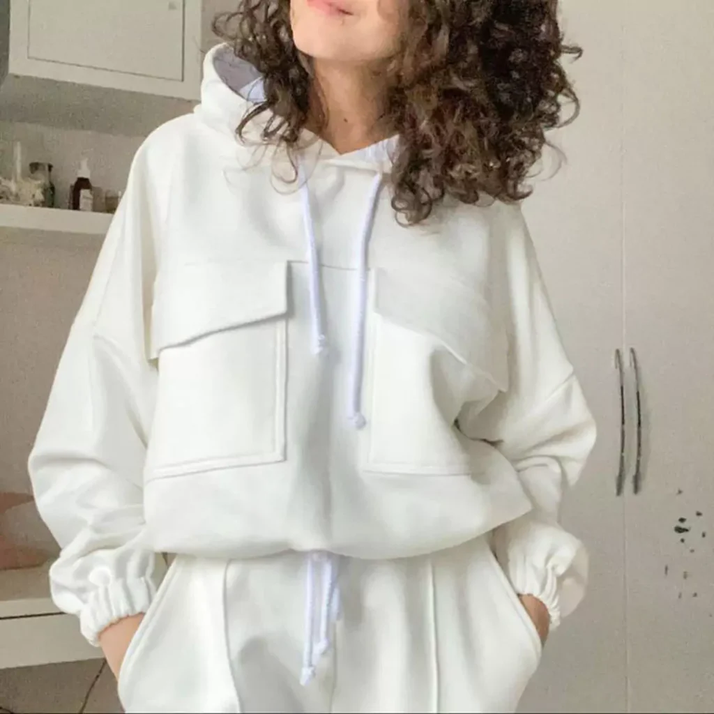 women's cozy white hoodie set