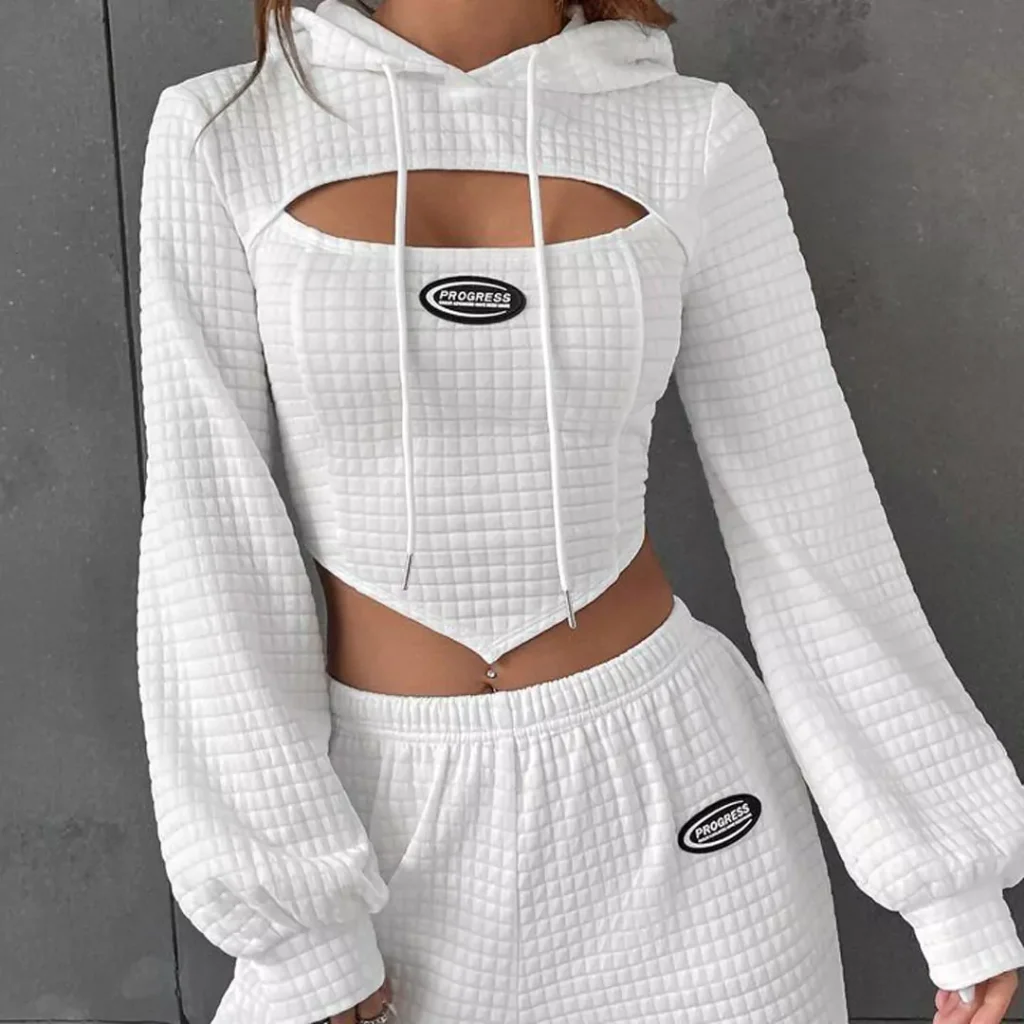 women's trendy white hoodie set