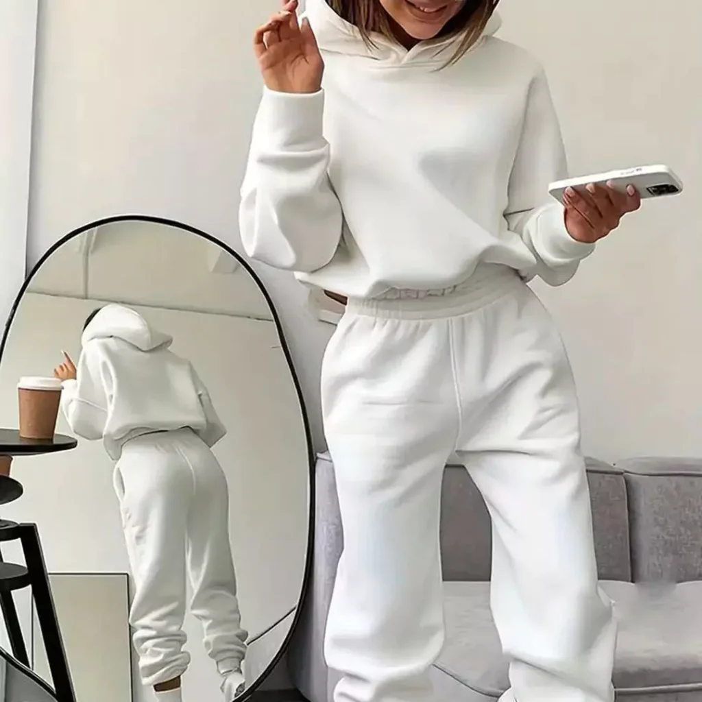 women's sporty white hoodie set