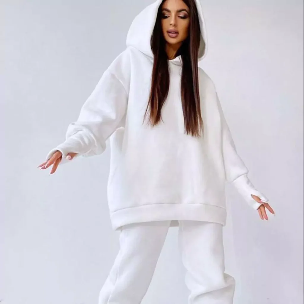 women's casual white hoodie set