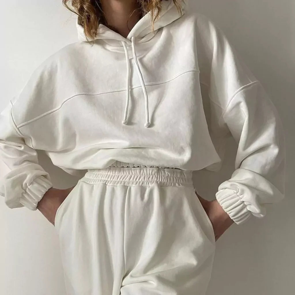 women's classy white hoodie set