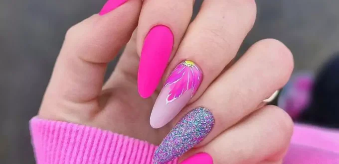 elegant nail design with pink color theme for spring 2024