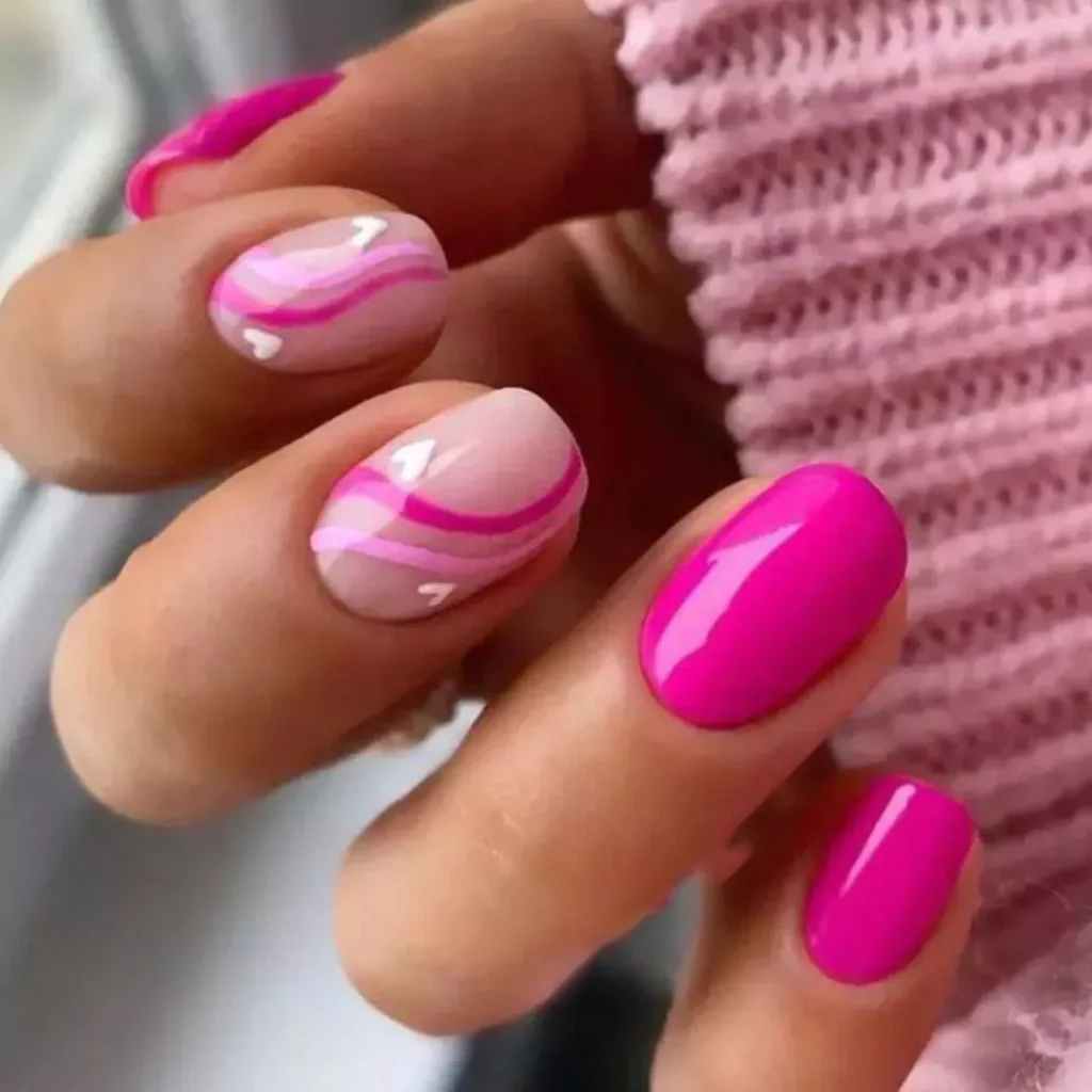 sparkling nail design with pink color theme for spring 2024 