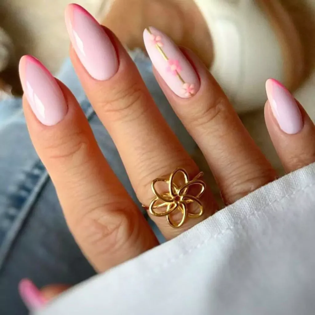 sophisticated nail design with pink color theme for spring 2024 