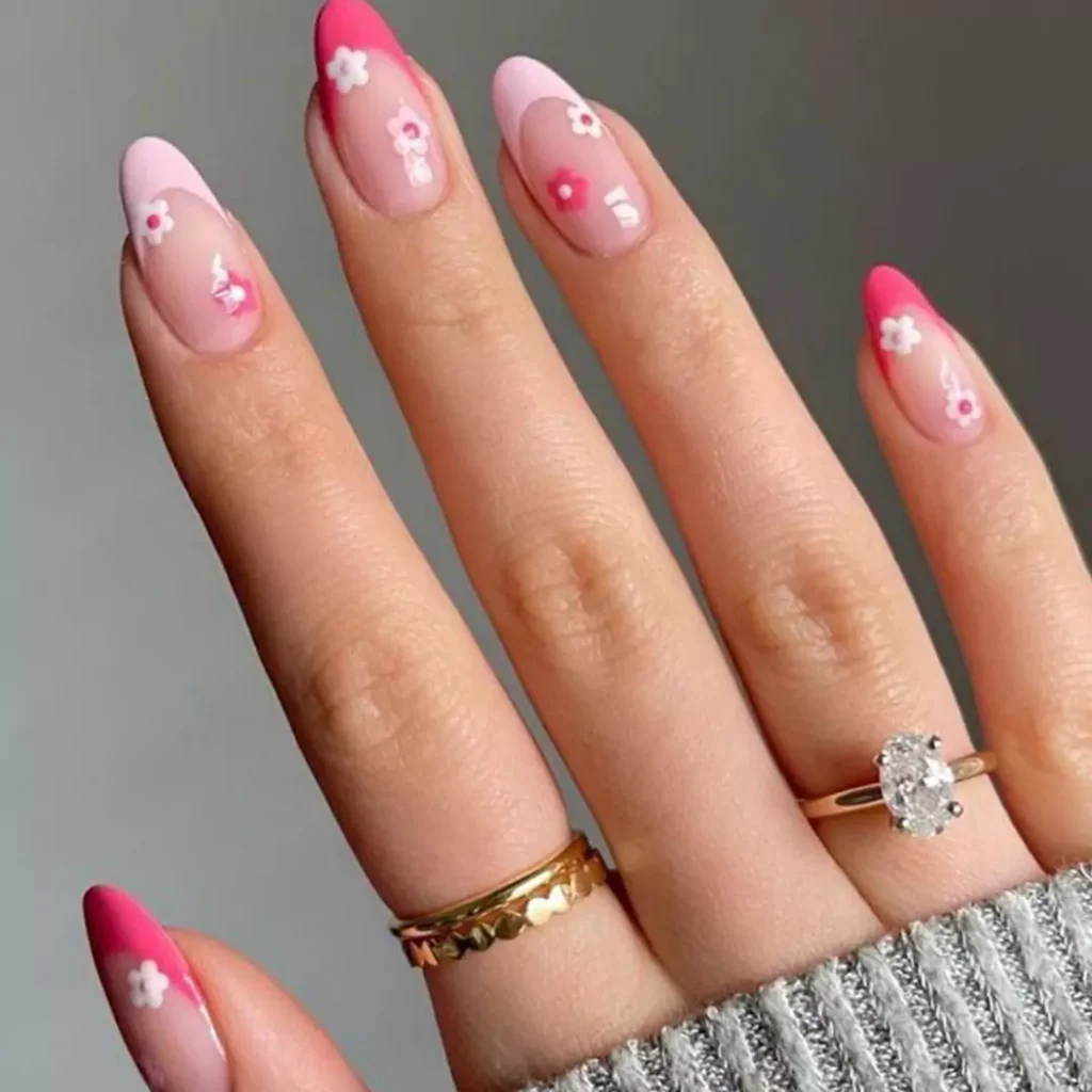 glamorous nail design with pink color theme for spring 2024 