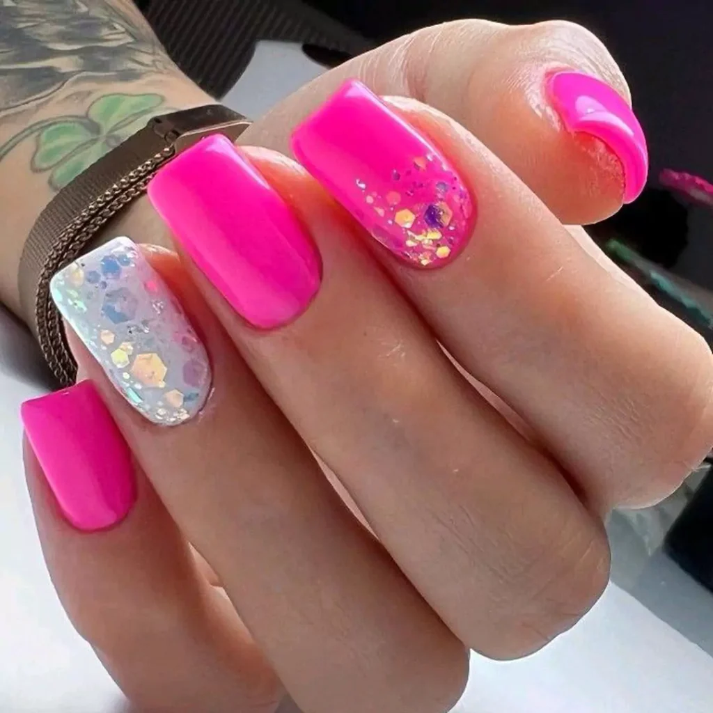 trendy nail design with pink color theme for spring 2024 