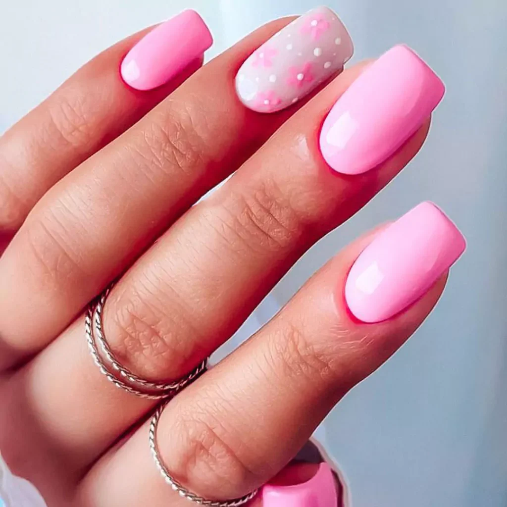 exquisite nail design with pink color theme for spring 2024 