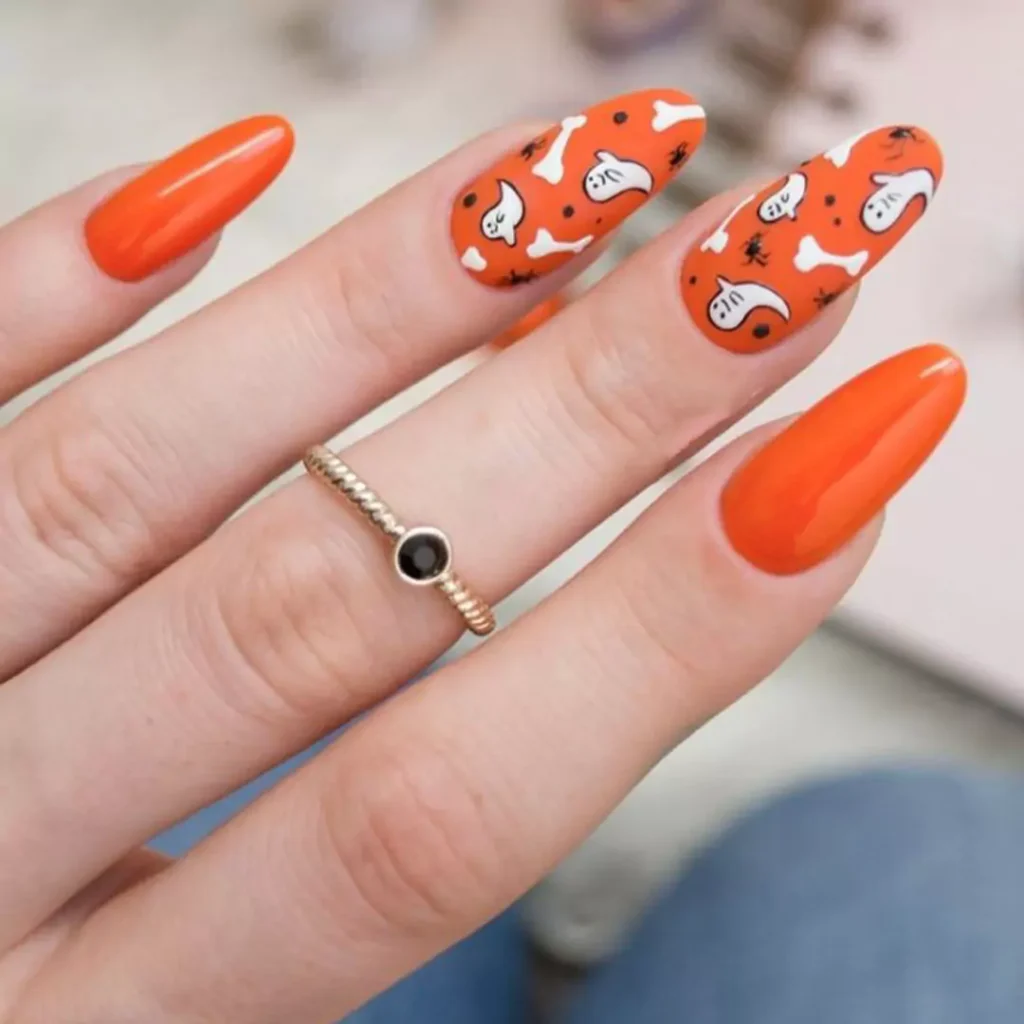 unique nail designs with an orange theme 