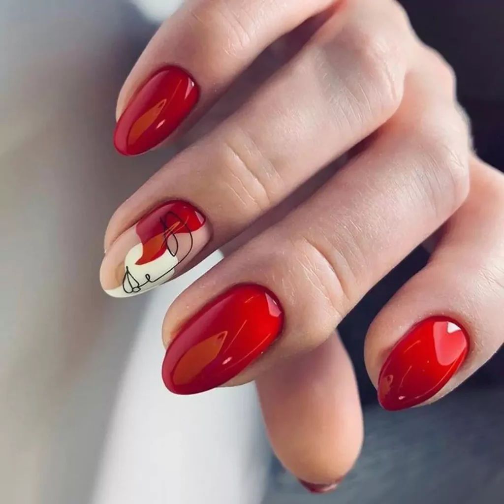 glamorous short red nail designs 