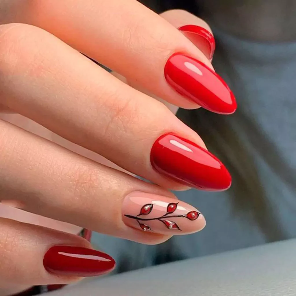 minimalist short red nail designs 