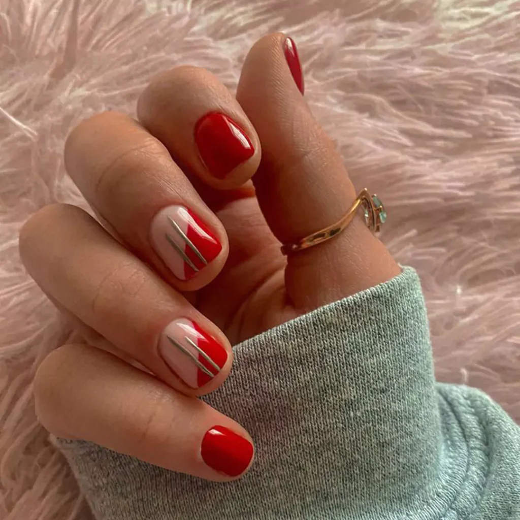 sophisticated short red nail designs 