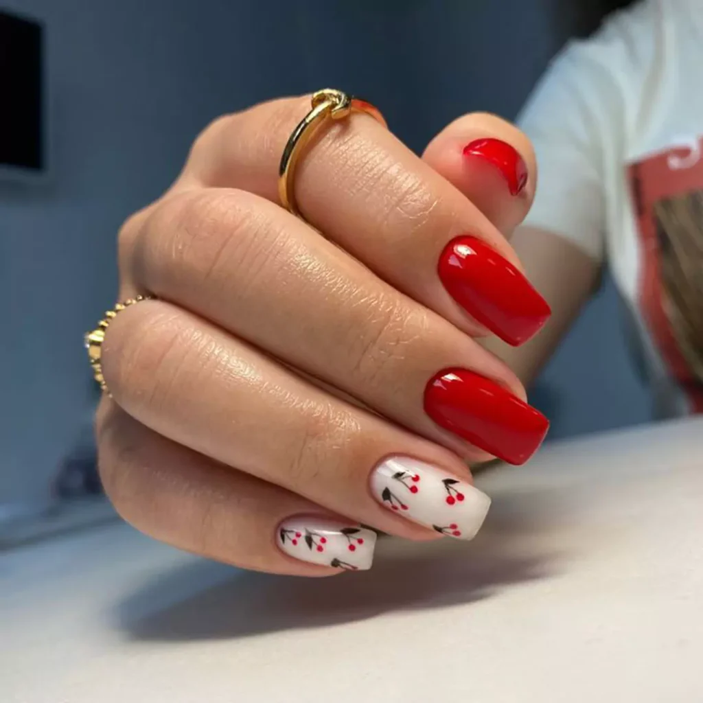 unique short red nail designs 