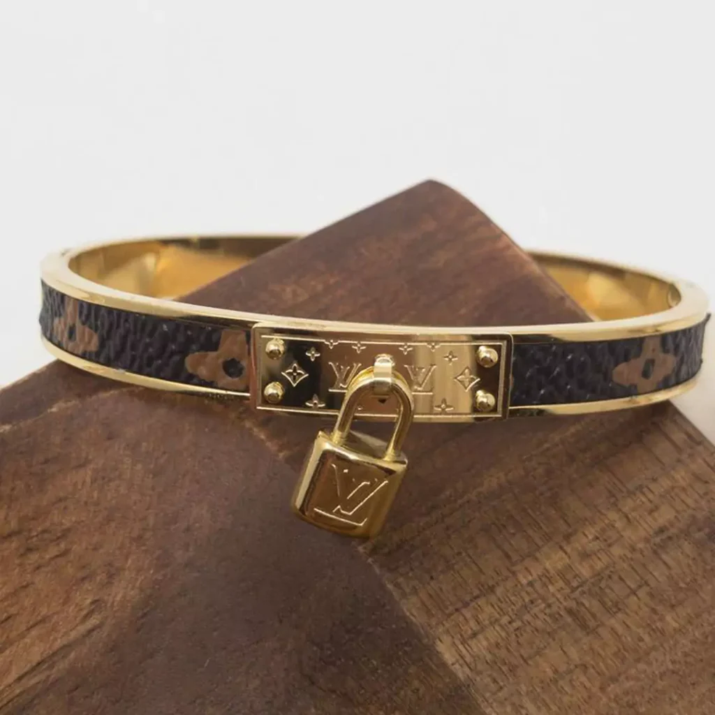 LV Leather Strap Gold Bracelets 