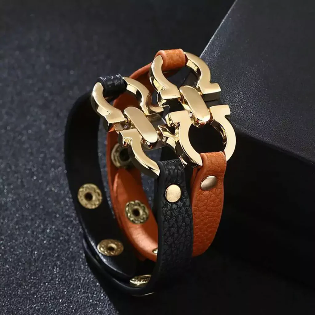 elegant Leather Strap Gold Bracelets 