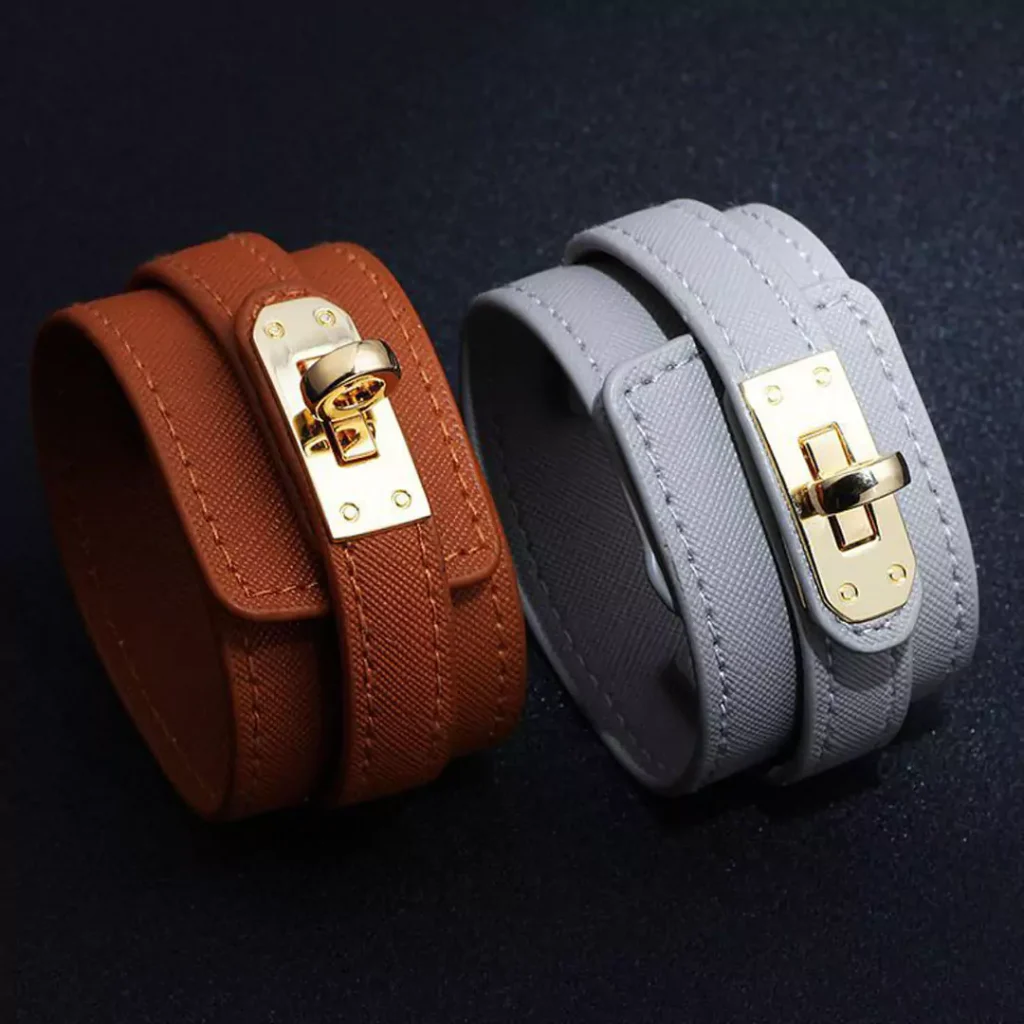 stylish Leather Strap Gold Bracelets 