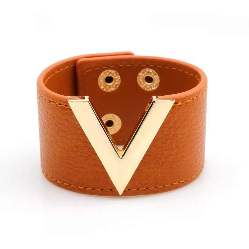 ornate Leather Strap Gold Bracelets 