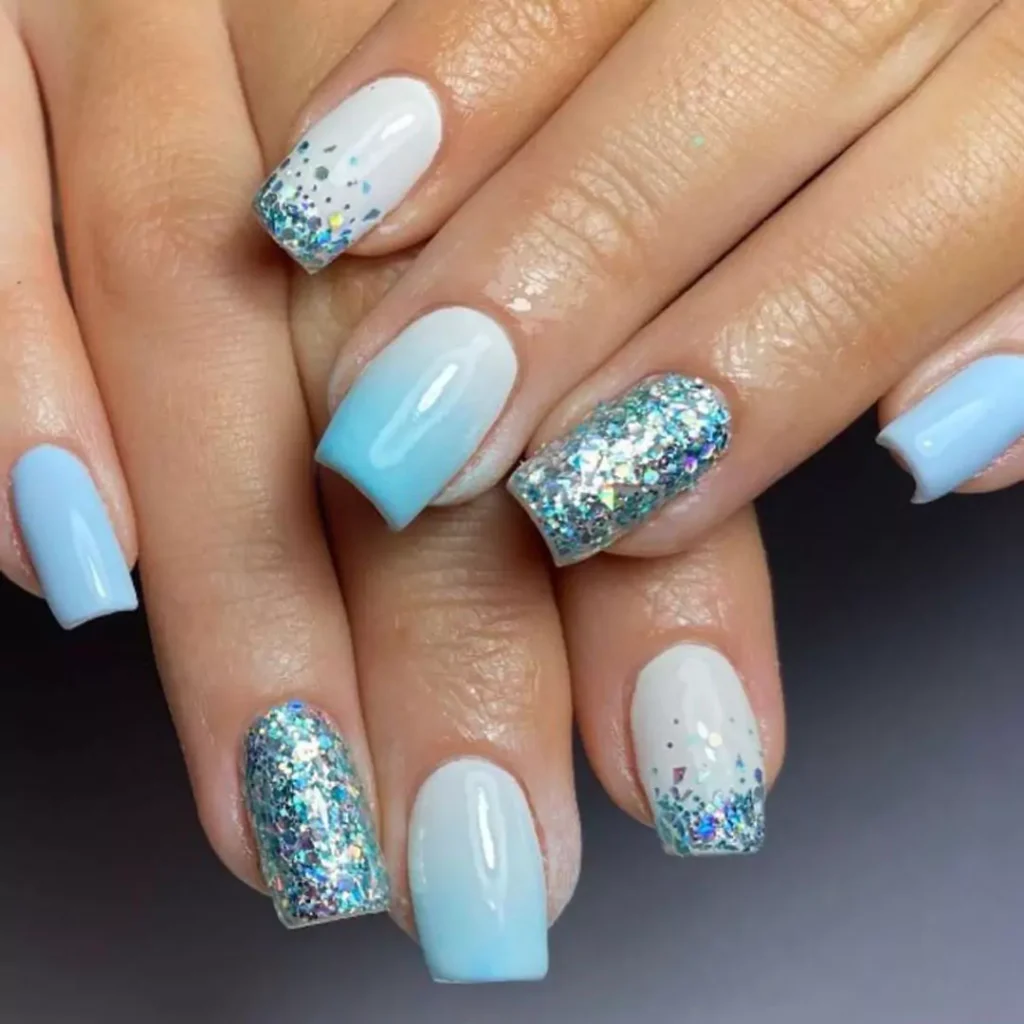 vibrant light blue theme nail designs 