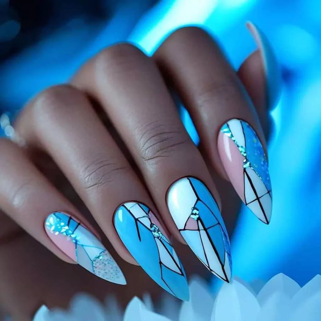 elegant light blue theme nail designs 