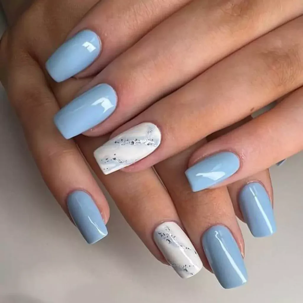 trendy light blue theme nail designs 