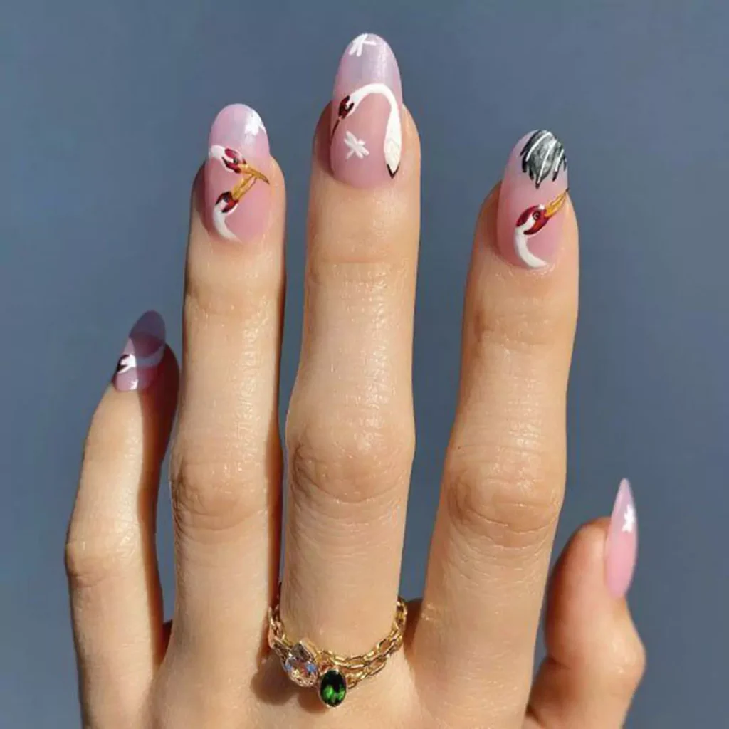 vibrant bird nail designs