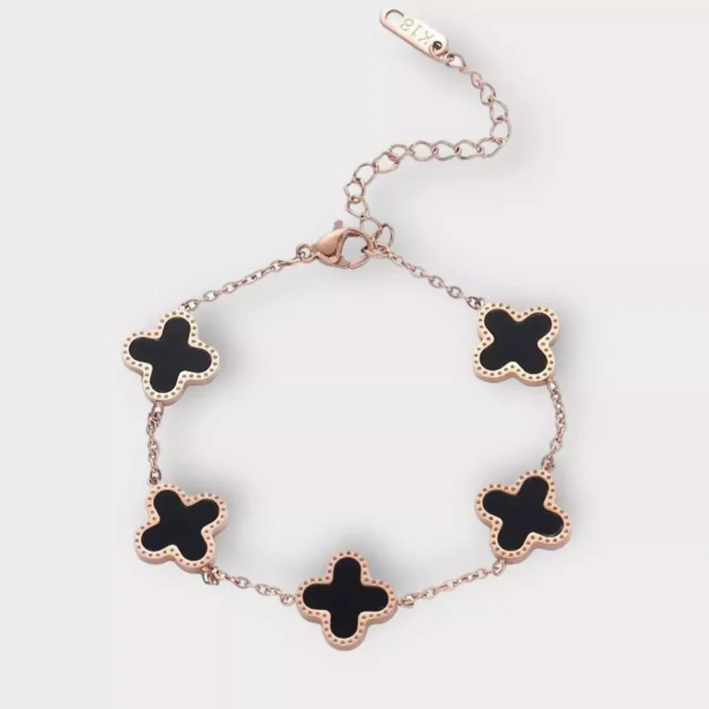 luxurious black clover gold bracelet for girls 