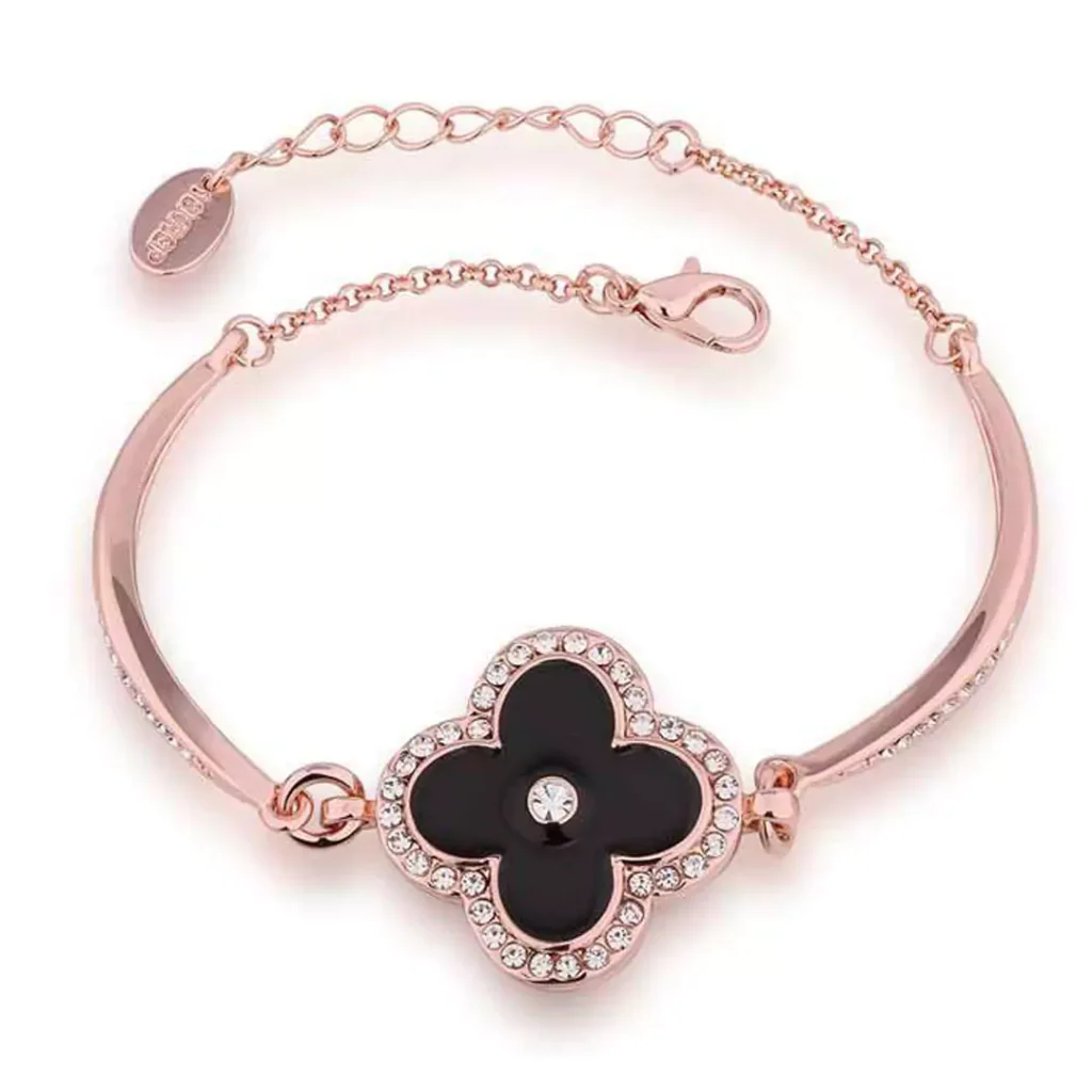 chic black clover gold bracelet for girls 