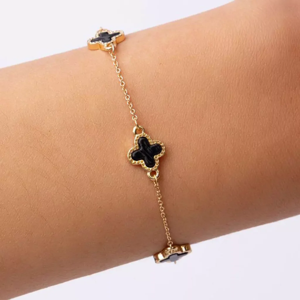 stylish black clover gold bracelet for girls 