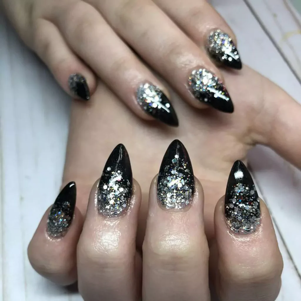 sparkling black ombre nail designs of 2024