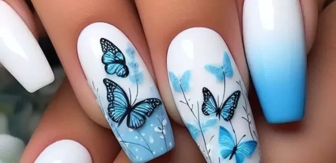 unique blue and white nail designs